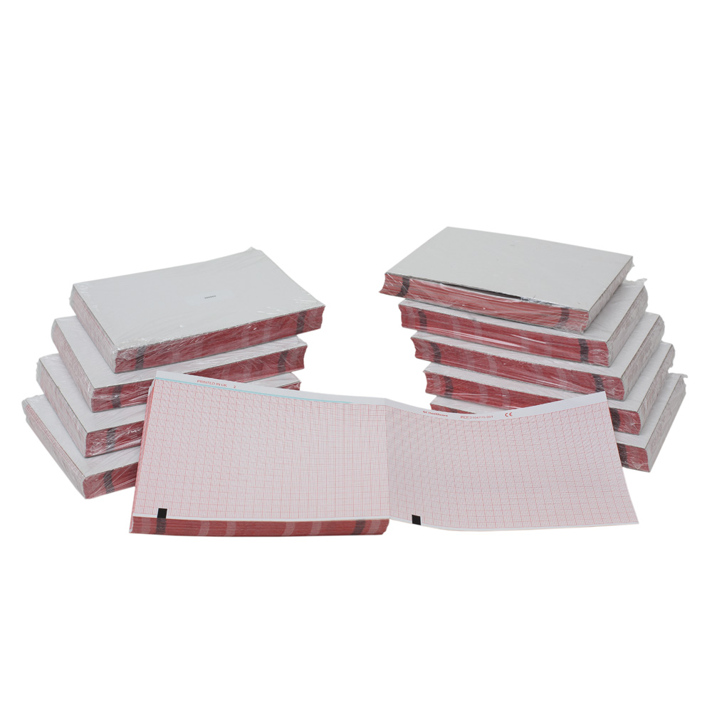 Thermal paper 110mm W, Red 100mm grid, z-fold, Block queue, 200 pg, 10pk/box