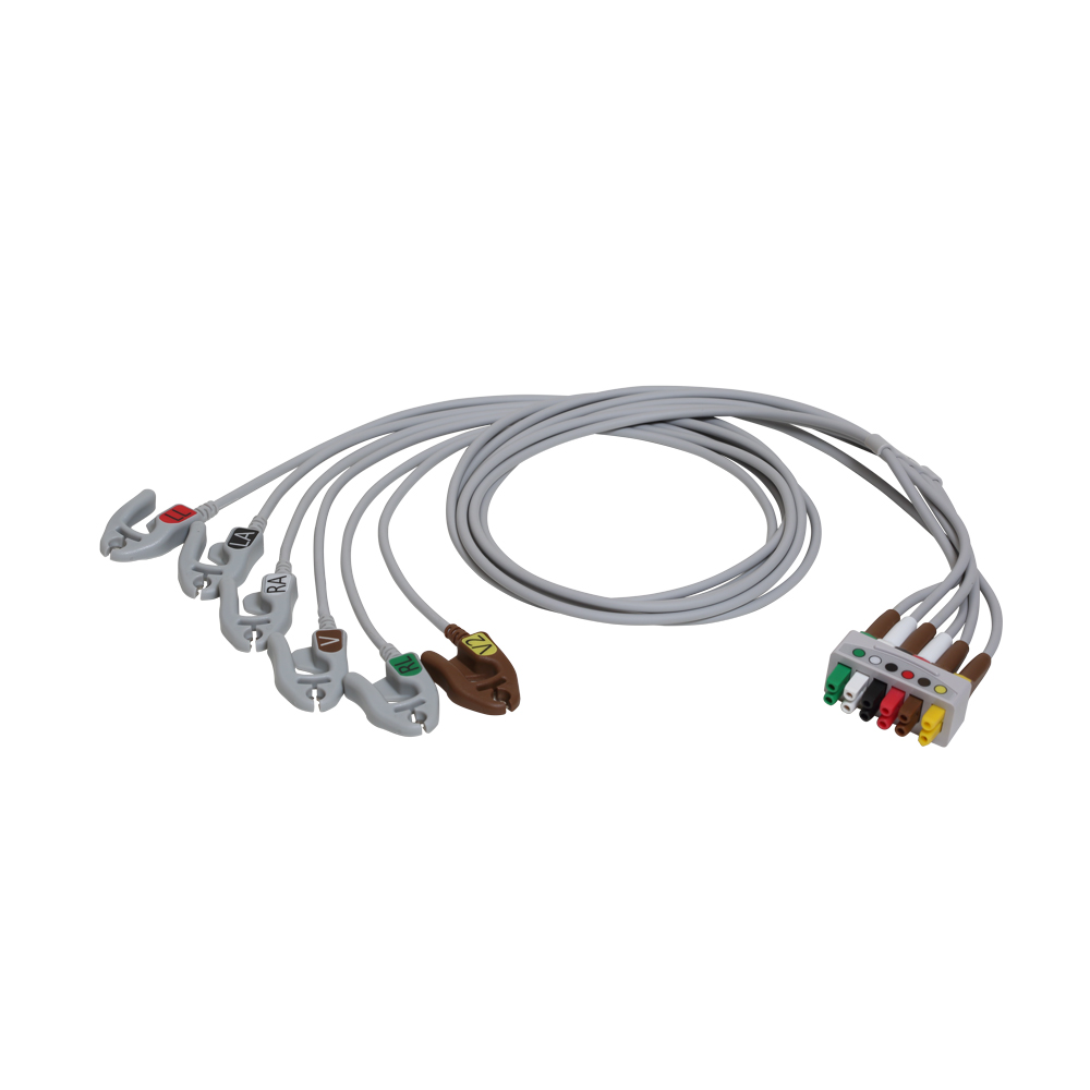 ECG Leadwire set, 6-lead, grouped, grabber, AHA, 74 cm/29 in, 1/pack