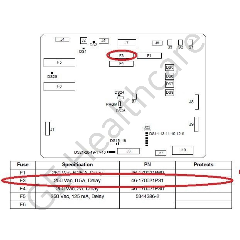 One-Half a 250V Slow-Blow Fuse Type 3AG 1.25 Approximate